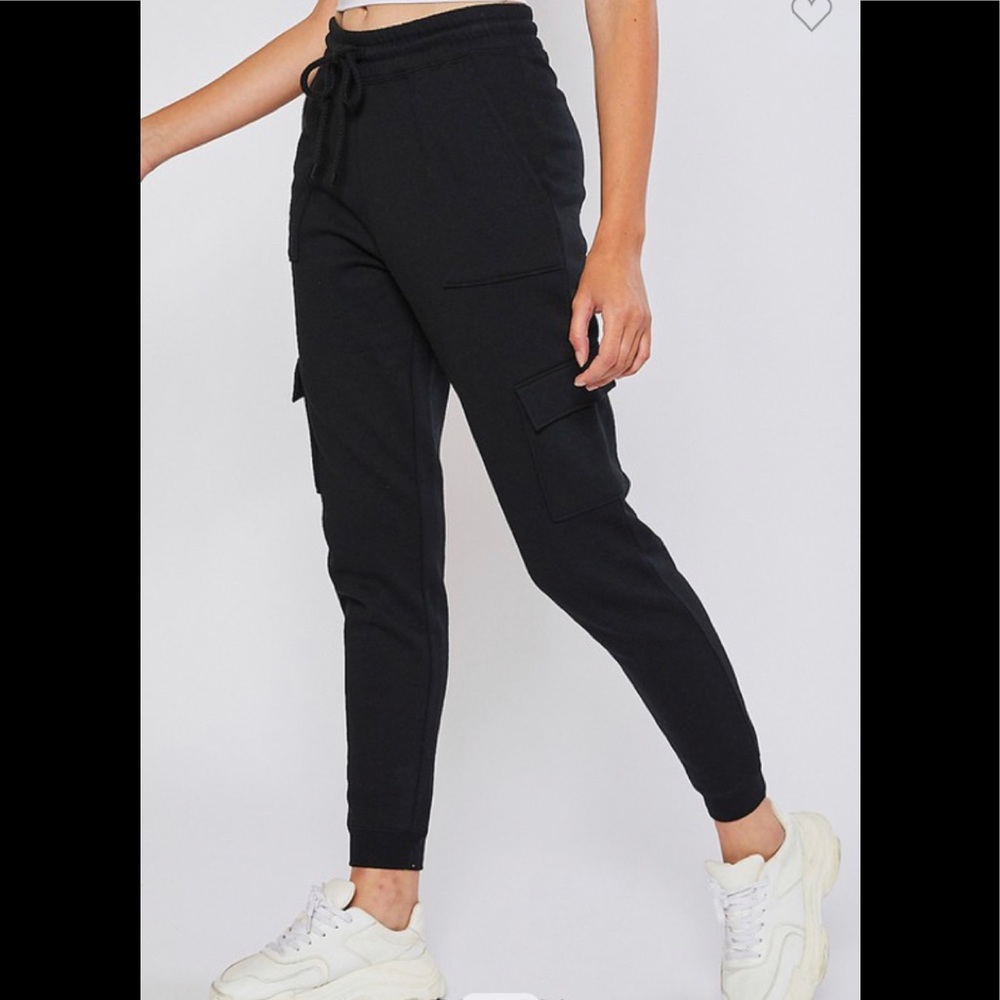 Fleece hight rise cargo joggers pants